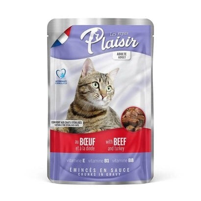 Plaisir Pouch Sığır Etli Ve Hindili Kısırlaştırılmış Yetişkin Kedi Konservesi 100 GR | SRC: Barcode: 3428460002407